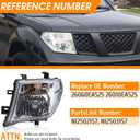 Headlight Assembly Compatible with 2005-2008 Nissan Frontier / 2005-2007 Pathfinder, Halogen Headlamp w/o Bulb Replace# 26060EA525 26010EA525, Chrome Housing Clear Lens White Corner