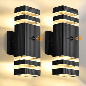 DASTOR Motion Sensor Outdoor Wall Lights 2 Pack, Dusk to Dawn Outdoor Lighting, 2-Layer Exterior Porch Light Fixtures, Up and Down Outside Lights for House Garage