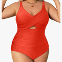 Daci Plus Size One Piece Swimsuits - Tummy Control Bathing Suit for Women Cutout Swimwear Red L