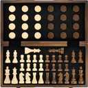 AMEROUS Magnetic Wooden Chess and Checkers Game Set, 15 Inches (2 in 1) Chess Board Games, 2 Extra Queens - Gift Package - Game Pieces Storage Slots, Beginner Chess Set for Kids, Adults