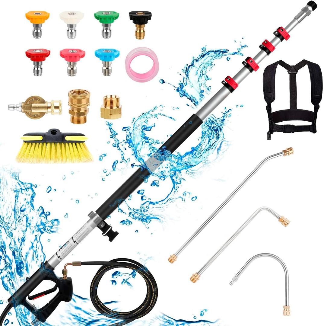 Pressure Washer Extension Wand, 24FT Gutter Cleaning Tools from The Ground with Brush, Pressure Washer Extension Pole