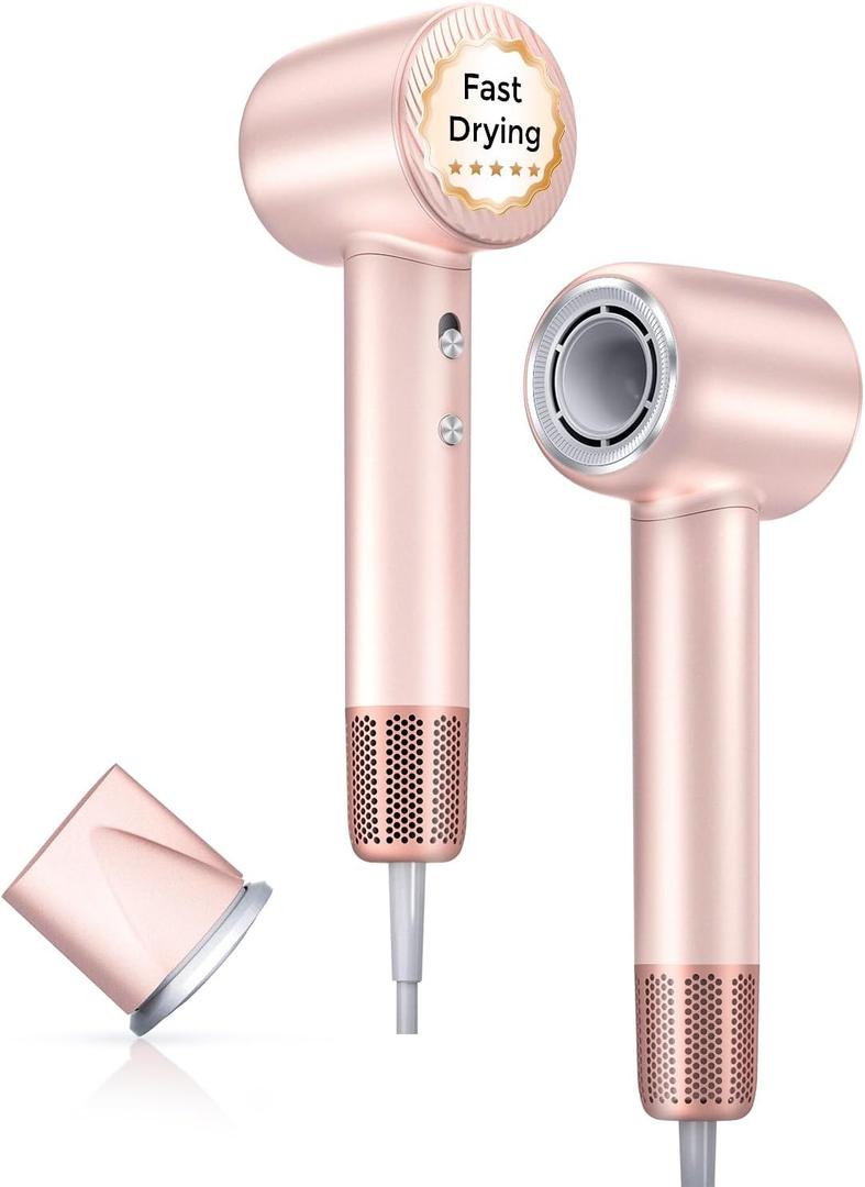 Hair Dryer, Professional 140000 RPM High-Speed Brushless Motor Negative Ionic Low Noise Blow Dryer for Fast Drying, Thermo-Control Quiet with Magnetic Nozzle for Home Travel Salon Use,Pink