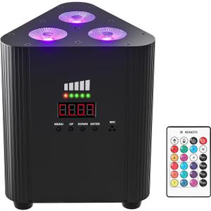 3X6W Battery Powered Stage Lights, RGBW 4 in 1 Rechargeable LED Par Lights Uplighting, Remote DMX Sound Activated Cordless Uplights for Events, Party, Wedding, Concert, Dance, Church 1Pack