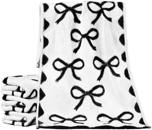 SmoothNovelty 4 Pcs Black Bow Hand Towels for Bathroom 13 x 29'' Soft 100% Cotton Coquette Face Towel Kitchen Decor Absorbent Preppy Bathroom Decor Bridal Shower Wedding Gift