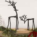 Christmas Decorations - Set of 2 Black Reindeer Statues - Modern Aluminum Alloy Xmas Figurines - Elegant Indoor Holiday Decor - Table Centerpieces - Ideal for Mantel Living Room Bedroom Office