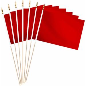 20 Pack Red Mini Wood Stick Sublimation Flag Set,5x8 Inch Solid Color Blank Hand Held Small Miniature Plain Flags for DIY Graffiti,School,Kids Birthday,Grand Opening Decorations