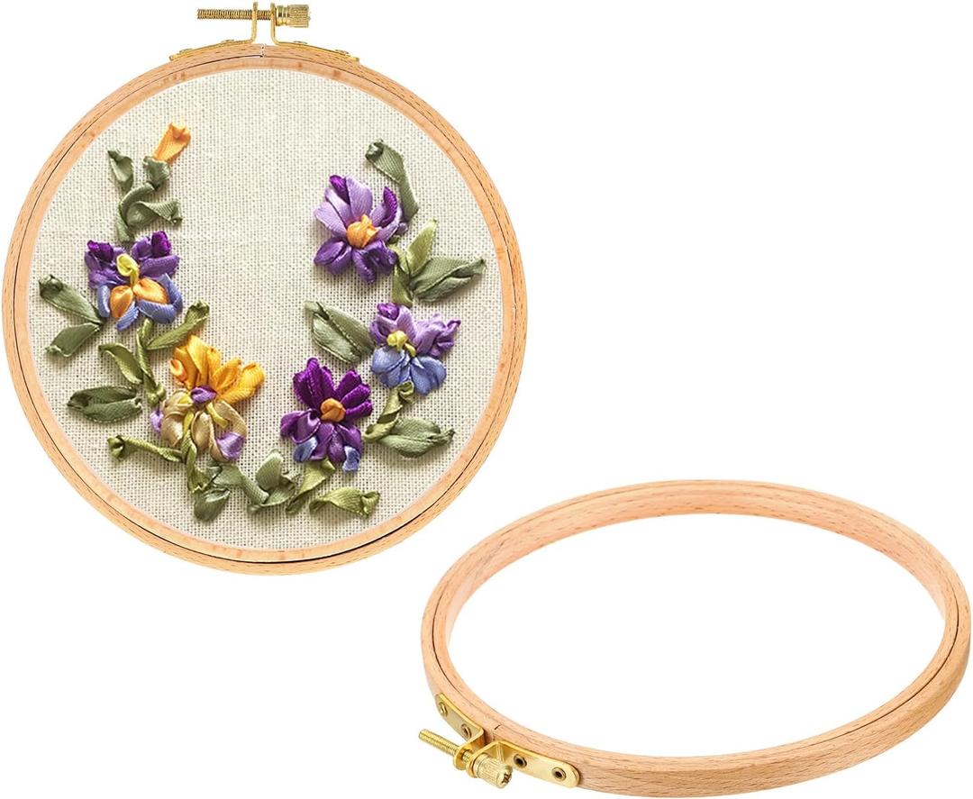 PATIKIL 2 Pieces 6 Inch Embroidery Hoops Round Adjustable Beach Wood Circle Cross Stitch Hoop Ring Bulk for Embroidery Art Craft Handy Sewing Decoration