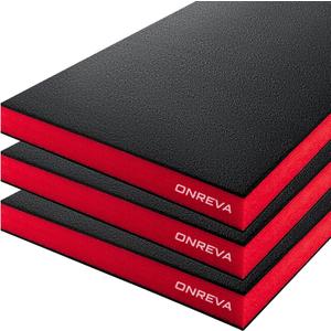 ONREVA Tool Box Foam Organizer 22x12x2 inch 3Pack, Kaizen Sheets for Pro Tool Control, Custom Tool Shadow Inserts for Cases & Drawers, High Density Polyethylene Foam, Black with Red