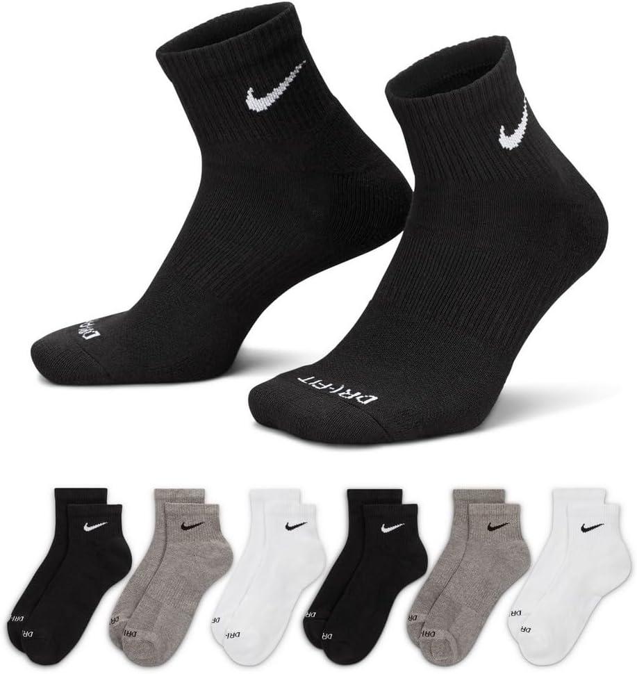 Nike Everyday Plus Cushioned Ankle Socks (6 Pairs), Medium (Black)