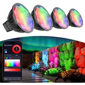 Upgraded Smart WiFi MR16 LED Bulbs Dimmable, RGBW MR16 LED Bulb Color Changing, GU5.3 Bi-pin Base, Multicolor CCT Tunable, Memory Function, Music Sync for 12V Low Voltage Spotlight 4-Pack