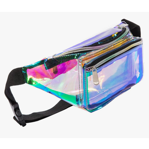 Holographic 80s 90S Rave Stars Neon Transparent Gravel Fanny Pack for Women - Great Waist Pack for Games, Concerts, Rave, Festival, Travel