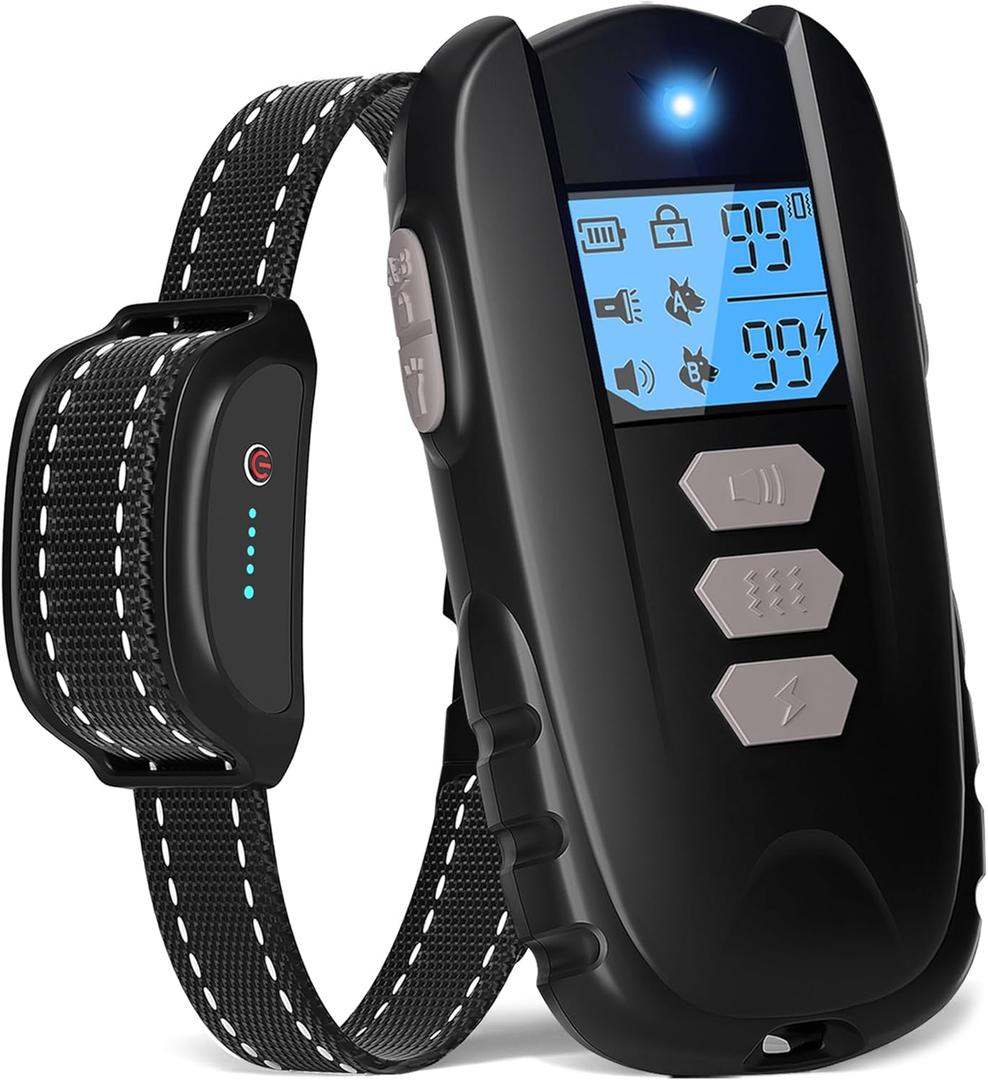 Dog Shock Collar with Remote Control – Shock Collar for Dogs 10–120 lbs, 2000FT Long Range IPX7 Waterproof Rechargeable Dog Training Collar with 4 Safe Modes Beep Vibration Shock & Flashlight Gy