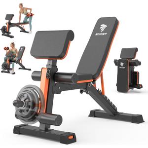 Adjustable Weight Bench - 1000LBS Capacity Heavy Duty Foldable Workout Bench for Full Body Exercise, Flat/Incline/Decline, Bench Press for Home Gym with Preacher Pad & Leg Extension (Orange Black)