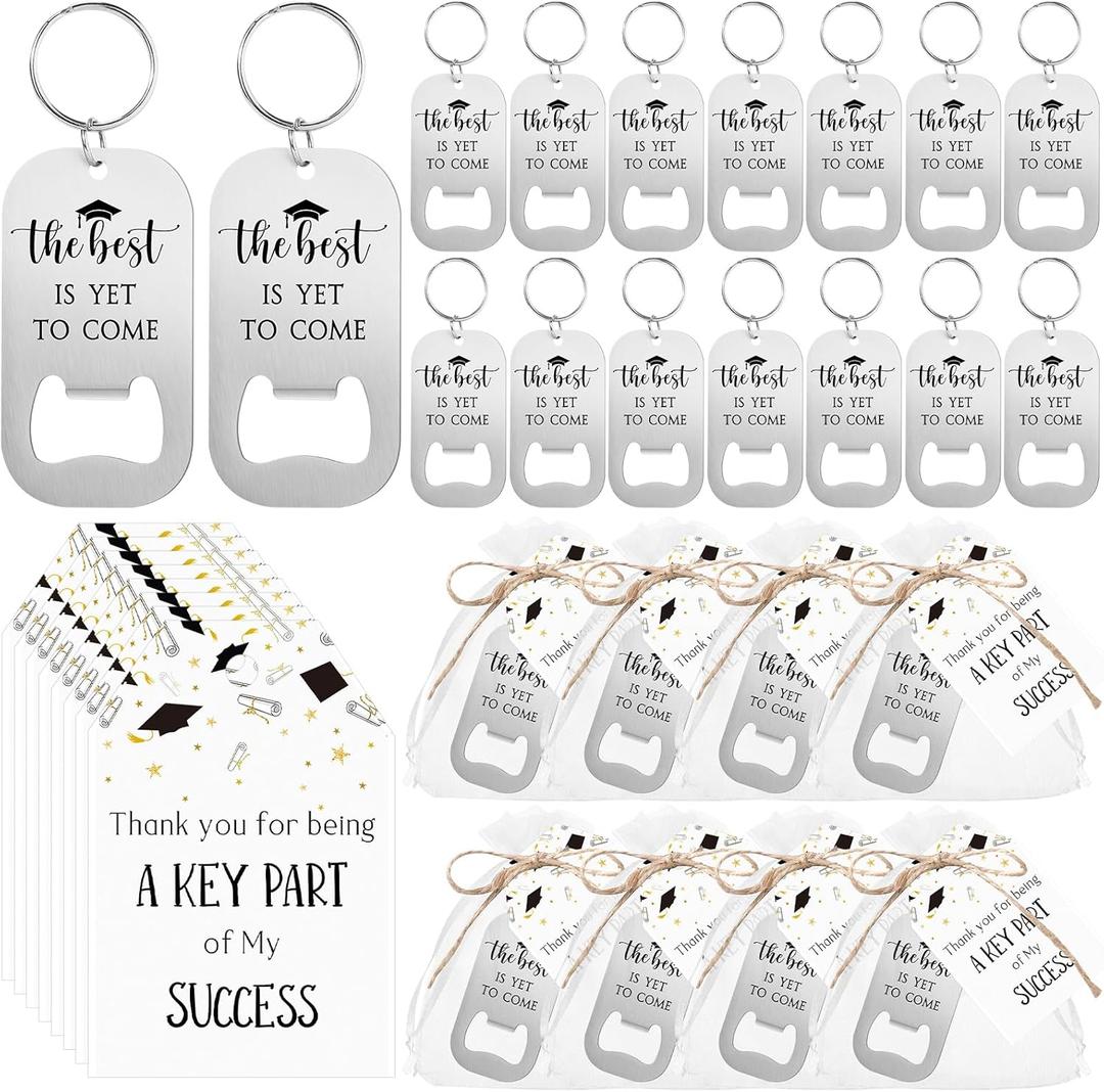 Vesici 30 Sets 2025 Graduation Party Favors for Guests Beer Bottle Opener Keychains Bulk Class of 2025 The Best is Yet to Come Keychains with Thank You Cards Organza Bags Ceremony Gifts (Black)