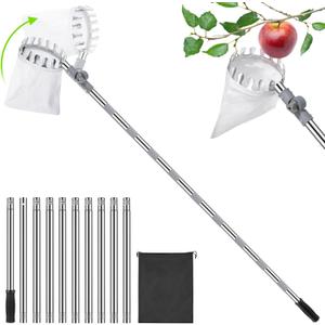 Fruit Picker Pole,13FT Fruit Picker Tool Fruit Catcher for Trees, Adjustable Angle Fruit Picking with Basket Head for Lemon Apple Mango Orange (15.7“)