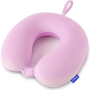 Travel Pillow Memory Foam for Airplanes - Neck Pillow for Traveling, Car, Home, Flight Pillow for Sleeping with Attachable Snap Strap Soft Washable Cover, Provide Head Neck Support Rest, Light Purple