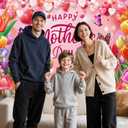 Mother's Day Backdrop Happy Mother's Day Party Decor Banner Supplies Heart-Shaped Balloon Floral Tulip Butterfly Pink Photography Backdrop,Holiday Wall Decor for Indoor Outdoor Garden Yard 7x5ft