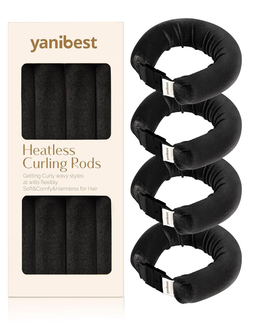 YANIBEST Heatless Hair Curler, Heatless Curls Overnight, No Heat Curling Rod,Hair Rollers to Sleep in, 4PCS Rods for Most Hair Types (Black) YANIBEST Heatless Hair Curler, Heatless Curls Overnight, No Heat Curling Rod,Hair Rollers to Sleep in, 4PCS Rods for Most Hair Types (Black)