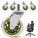 3" Office Chair Wheels Replacement, Roller Blade Wheels - Set of 5, 880LBS Heavy Duty, Noiseless & Rolling Casters (Hardwood/Carpet/Tile), Universal Fit Most Desk & Gaming Chairs, Transparent (Silver green)