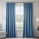 FMFUNCTEX Velvet Blackout Curtains Blue Thermal Insulated Curtains for Bedroom Living Room Darkening Curtains 96 Inches Long Soft Luxury Heavy Rod Pocket Slate Blue Drapes Dining Room 2 Panels Set