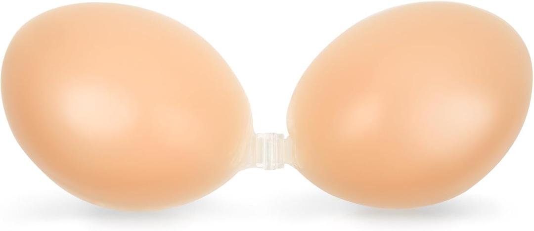 Strapless Sticky Adhesive Bra Invisible Push up Reusable Silicone Off Backless Viscous for Women Dress (Beige)