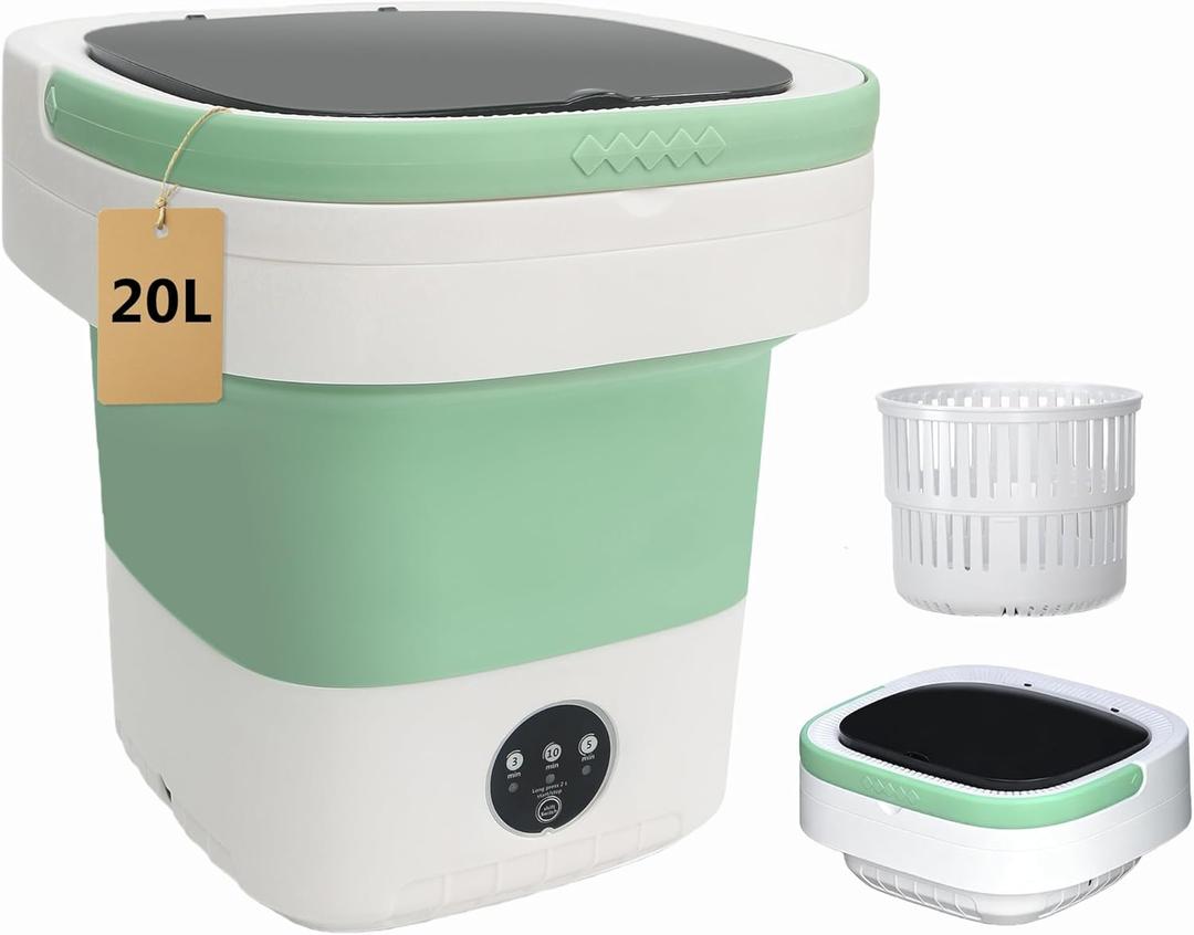20L Portable Washing Machine, Foldable Mini Washer with Spin Dryer, 3 Wash Modes for Baby Clothes, Underwear, Travel, RV, Dorm & Apartment