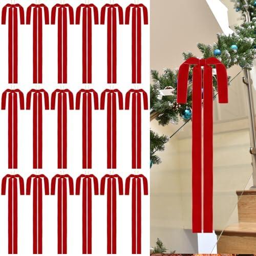18 Pack Velvet Christmas Bows 23.5x15.5 in Long Velvet Bow Ornaments Christmas Swag Rustic Premade for Xmas Tree Topper Wreath Garland Staircase Door Outdoor Fireplace Holiday Decor Pack of 2