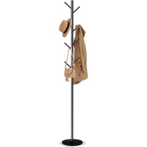 Coat Rack with Natural Marble Base, Metal Freestanding Coat Rack with 8 Hooks, Heavy Duty Coat Hanger Stand for Jacket,Coats,Hats,Scarves & Handbags for Bedroom, Hallway, Entrance,Office,Dorm (Black)
