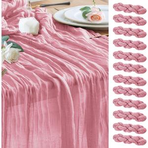 Wokceer Cheesecloth Table Runner 12Pack 10FT Pink Boho Gauze Cheese Cloth Table Runner for Party Long Rustic Sheer Table Runners for Baby Bridal Shower Wedding Easter Table Decor