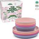 Grow Forward Bamboo Kids Plates and Bowls Sets - 8-Piece Dishwasher Safe Non Toxic Plates for Kids - Reusable Eco Friendly BPA Free Dishes Dinnerware Sets for Children - Floral