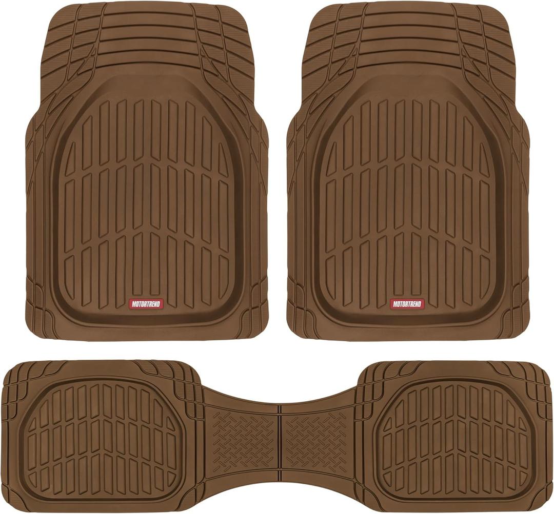 Motor Trend FlexTough Deep Dish All-Weather Floor Mats, Waterproof Trim-To Fit Mats for Cars, Trucks, SUVs - Universal Automotive Floor Liners, Car Accessories, Brown