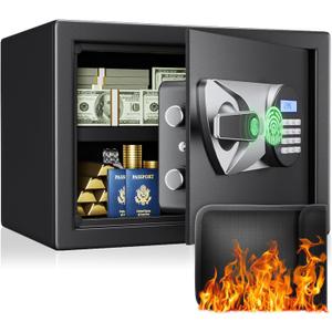 BlackSmith Home Biometric Safe 1.0 Cub - Fingerprint Recognition Box With Keys, Keypad Lock, LCD Display, Dual Alarm System - Wall Mount Cabinet for Jewelry and Valuables, Black