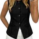 Tankaneo Womens Button Down Denim Vest Sleeveless Jean Tank Tops | Trendy Fitted,Crew Neck Waistcoat,Denim Tops for Women