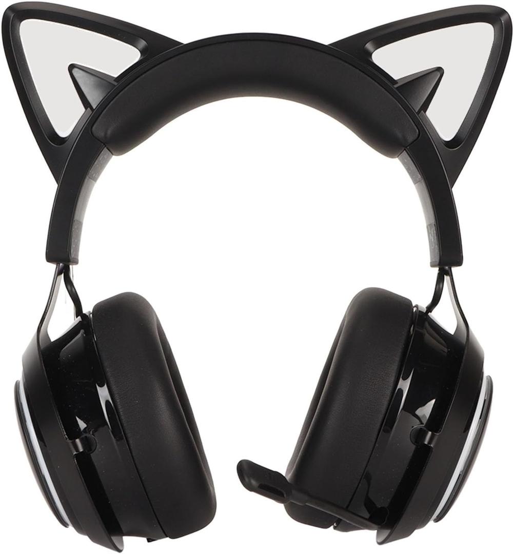 w ireless Gaming Headsets,RGB Light Cat Ear Headphone, Bluetooth w ireless Headphones,with Retractable 120 Degree Rotatable Mic for Laptops PCs (Black)