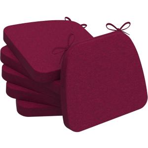 AAAAAcessories D-Shaped Chair Cushions, 2" Thick Dining Chair Pads with Ties and Removable, Machine-Washable Cover, 17" x 16", Set of 6, Wine Red
