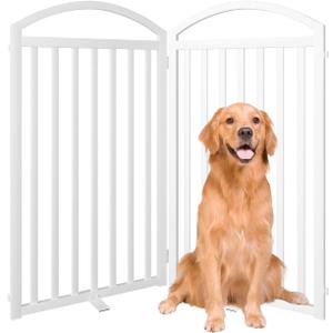 SNUOWU 2 Panels Full Matel Freestanding Dog Gates, 48" Extra Wide 36" Tall Free Standing Dog Pet Gate for Indoor & Outdoor. Foldable Pet Fences for Doorways, House, Stairs, Porch, Deck, Yard, 2 Panels48"W*36H"