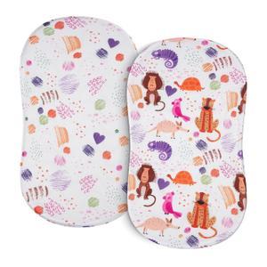 TILLYOU Baby Bassinet Sheets for Girls Boys 2 Pack Baby Sheets for Square Rectangle Oval Bassinet Mattress 33X16 Inch, Animal Graffiti & Dot Printing