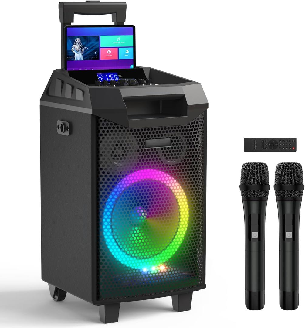 VeGue Karaoke Machine, Bluetooth Speaker PA System for Adults & Kids with 2 Wireless Microphones, 8'' Subwoofer, Wireless Singing Machine for Christmas Party, Wedding, Gathering(VS-0866)