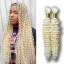 Eileen 613 Blonde Human Braiding Hair 22 Inch 100g 2 Bundles Deep Wave Bulk Human Hair for Braiding Curly Human Hair for Boho Braids Wet and Wavy Curls Micro Braids