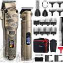 Hatteker Professional Hair Clippers for Men Beard Trimmer Clippers and Trimmer Set Waterproof T-Blade Trimmer Cordless Grooming Kit Nose Body Hair Trimmer Barber Clippers Hair Cutting Kit (Bronze)