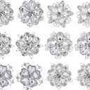 12 Pcs Rhinestone Brooch, Silver Brooch Pins, Assorted Crystal Brooch Pin Small Flower Brooches Pins decorative Brooch Pins for Crafts Flower Lapel Badge Pins for Women DIY Bridal Wedding Bouquet Kit