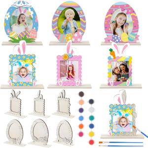 Vercraft 24 Sets Wood Easter Bunny Egg Picture Frame Craft Kits for Kids 4 x 6 Inch Color Your Own Wooden Bunny Egg Coloring Picture Frame for Spring Easter Gift Table Home Tabletop Party Decorations