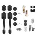 Front Door Handle Matte Black Double Door Handle Sets with Dummy, Double Door Lock Set Exterior Door Handle Set, with Single Cylinder Deadbolt, with Wave-Like Handle Lever, (L321020-B-S720)