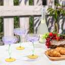 HKSZEH 24 Pcs Purple Plastic Ribbed Coupe Glasses Detachable 7oz Flower Cocktail Glasses Modern Wavy Plastic Cocktail Coupes Disposable Martini Glasses Mimosa Glassware champagne goblets (24, Purple)