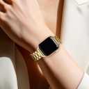 Metal Band Compatible with Apple Watch Band 42mm(Series 11 10) 41mm(Series 9 8 7) 40mm(Series 6 5 4 SE3/2/1) 38mm(Series 3 2 1), Dressy Stainless Steel iWatch Strap for Women (Gold)