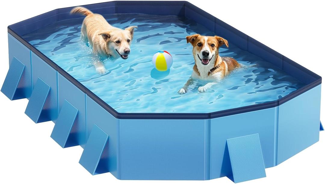 Foldable Dog Pool for Unique Octagonal Structure, 82'' Durable Dog Pool with Reinforced Support Boards for Outside Backyard