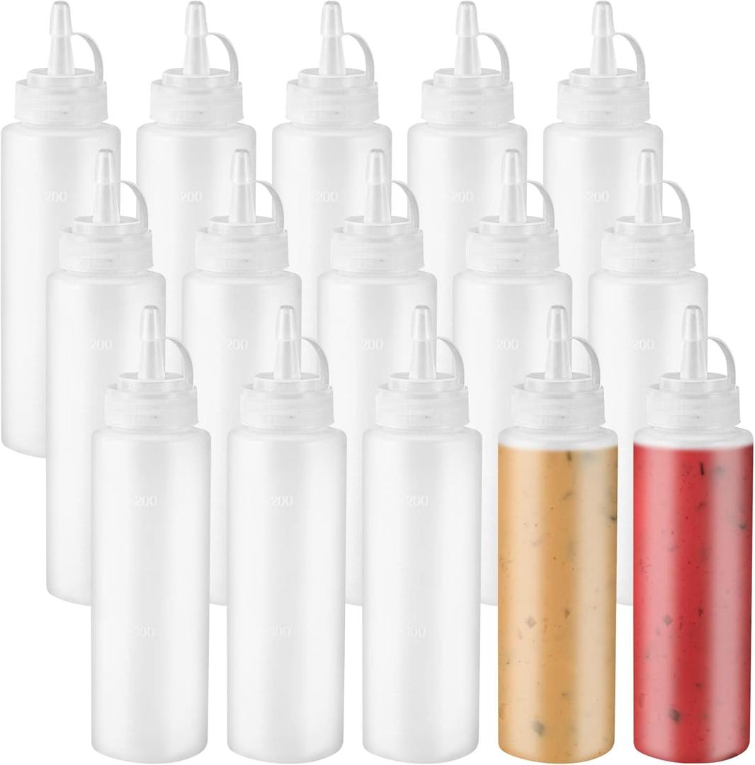 15 PCS 8oz Squeeze Bottles,Plastic Condiment Bottle with Twist On Cap Lids,Squeeze Bottle for Sauces,Ketchup,Barbecue,Syrup,Paint