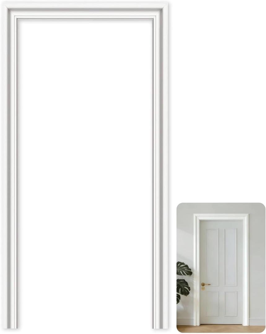  Cinnvoice 80 x 30 x 2-9/25  Door Trim Moulding Peel and Stick, Pre-Cut Door Frame Trim Kit Self-Adhesive Interior Doors Makeover Kits, Easy Install for Doors Frame Decor, White