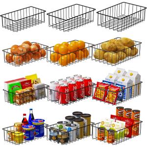 Joben Oligey 12 PACK (3 Size) Small Wire Storage Baskets for Organizing, Party Organization Bins for Cabinets, Metal Basket for Kitchen, Bathroom Organizer (Black)