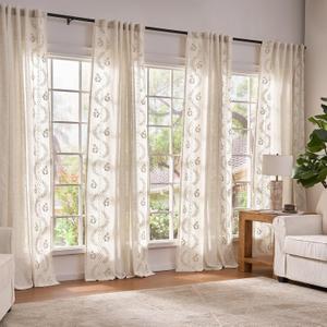 jinchan Belrose 4 Panel Curtains Set 90 Inch Length Floral Curtains Linen Blend Beige Embroidered Drapes Farmhouse Flower Patterned Drapes for Living Room Bedroom Window Treatments Set of 4